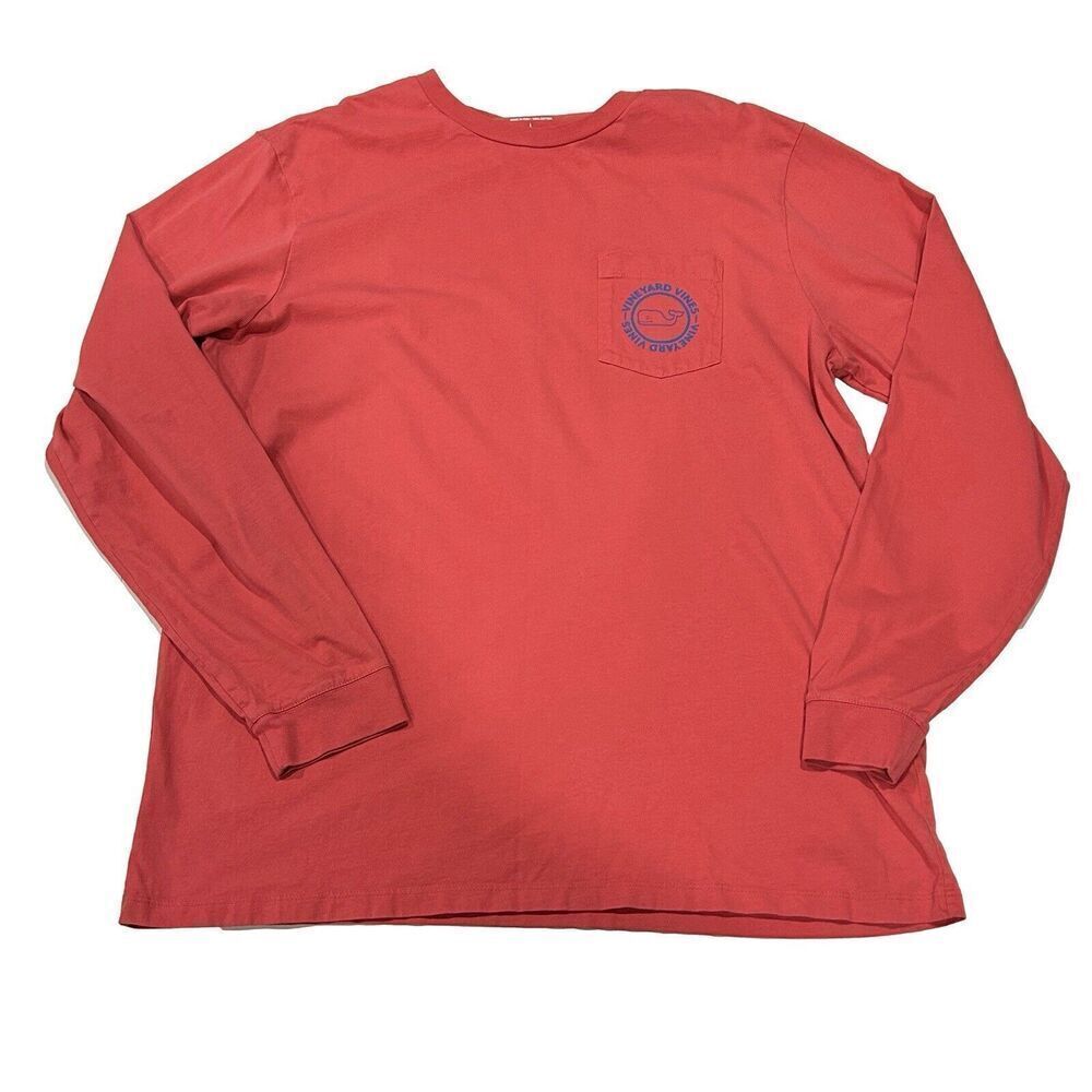Vineyard Vines Shirt Mens L Pink Red Crewneck Long Sleeve Fish - Picture 1 of 7